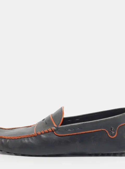 Tod's For Ferrari Size 42.5 Dark Grey/Orange Leather Driver Loafers