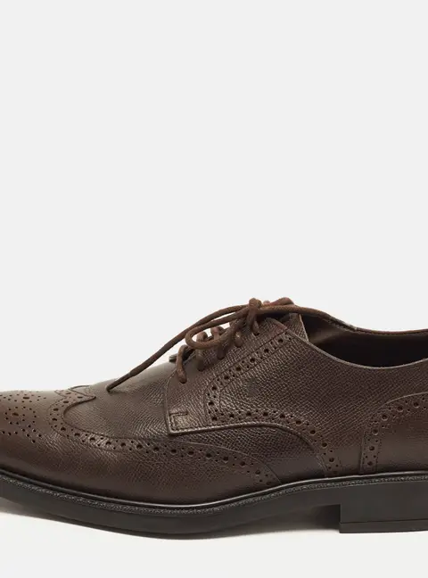 Tod's Size 40 Dark Brown Brogue Grained Leather Lace Up Derby