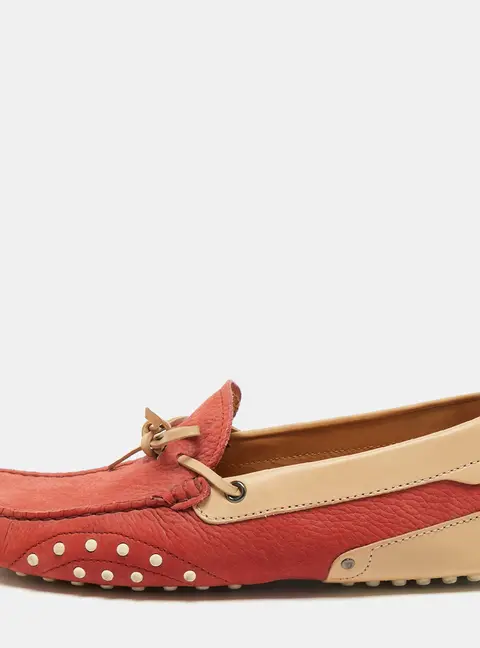 Tod's Gommino Size 42 Orange/Brown Nubuck Leather  Bow Slip On Loafers