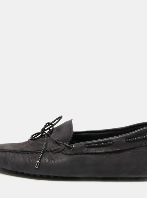 Tod's Gommino Size 43 Black Nubuck Leather Bow Driver Loafers