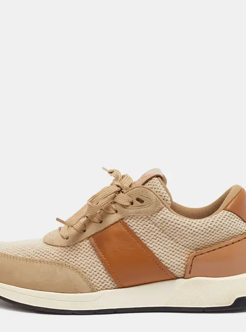 Tod's Size 42 Beige/Brown Mesh and Suede Low Top Sneakers