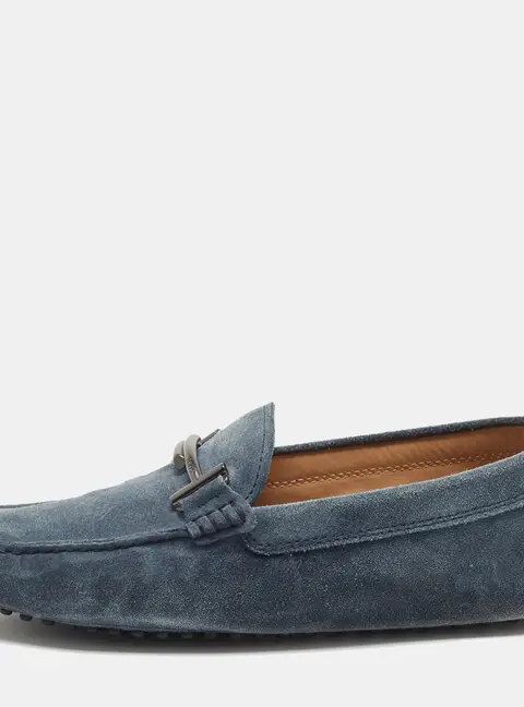 Tod's Double T Size 41 Navy Blue Suede Driver Loafers