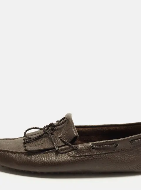 Tod's Kiltie Size 43 Dark Brown Leather Bow Fringe Loafers