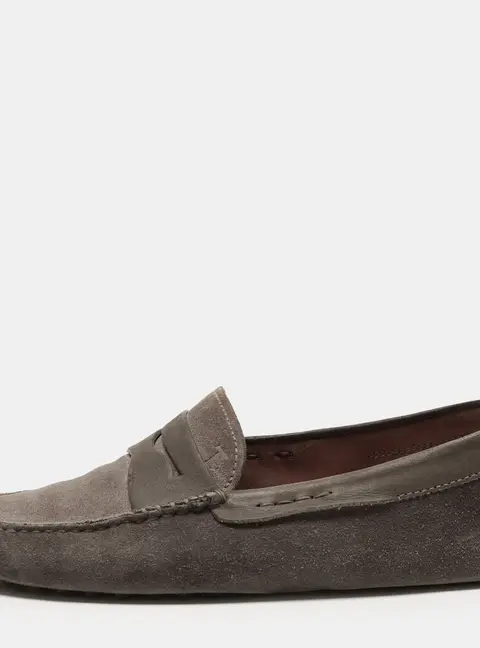 Tod's Gommino Size 40 Grey Suede Penny Loafers