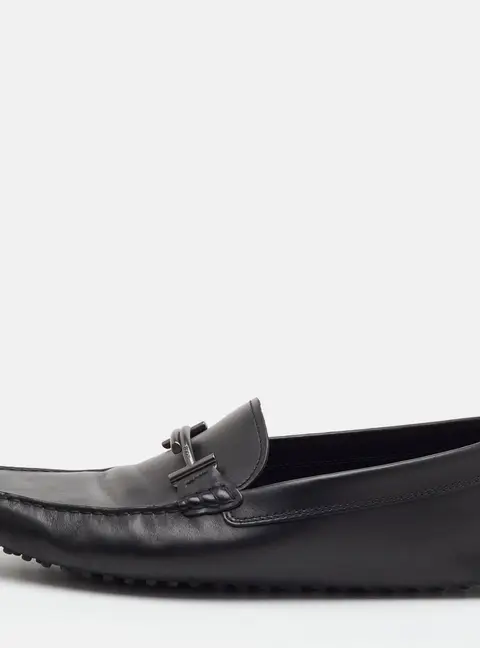 Tod's T Timeless Size 46.5 Black Leather Slip On Loafers
