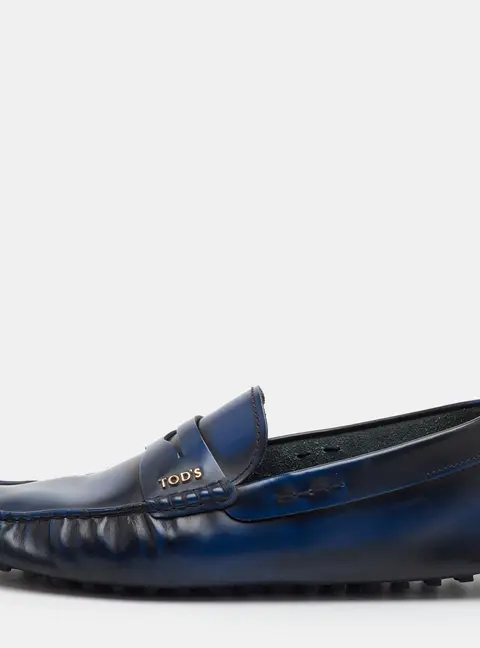 Tod's Penny Size 41.5 Navy Blue/Black Brushed Leather Slip On Loafers