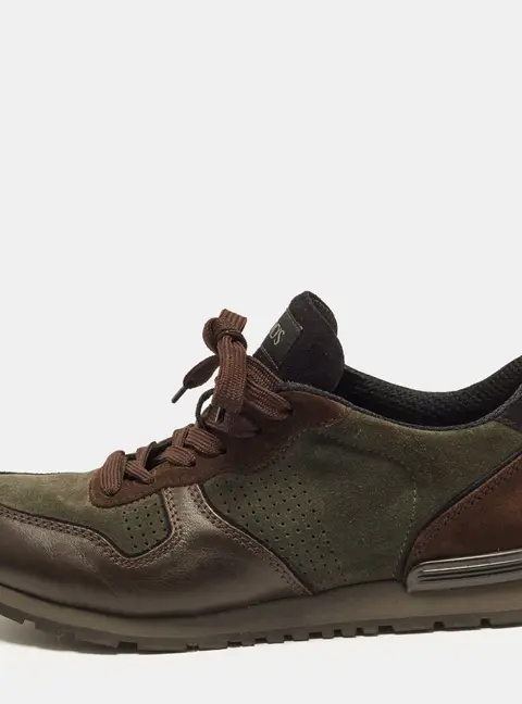 Tod's Size 42 Green/Brown Leather and Suede Low Top Sneakers