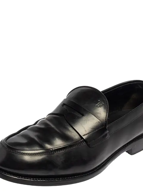 Tod's Black Leather Penny Slip On Loafers Size 43