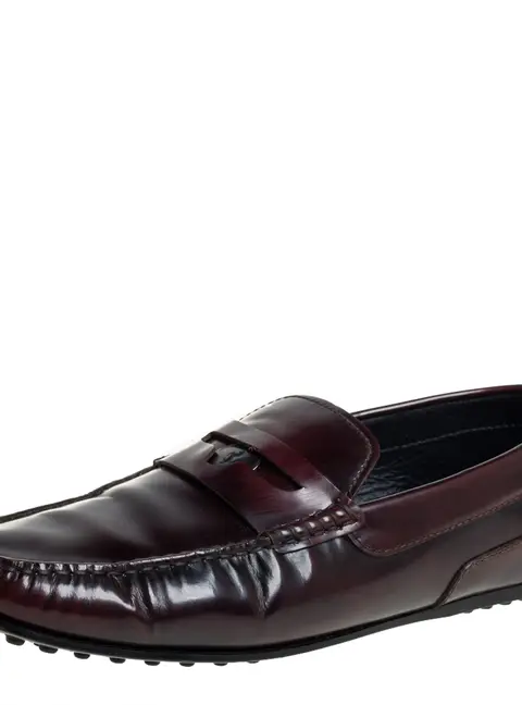 Tods Burgundy Leather Slip On Loafers Size 41