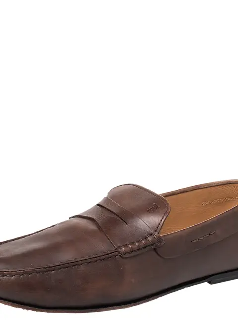Tod's Brown Leather Penny Slip On Loafers Size 44.5
