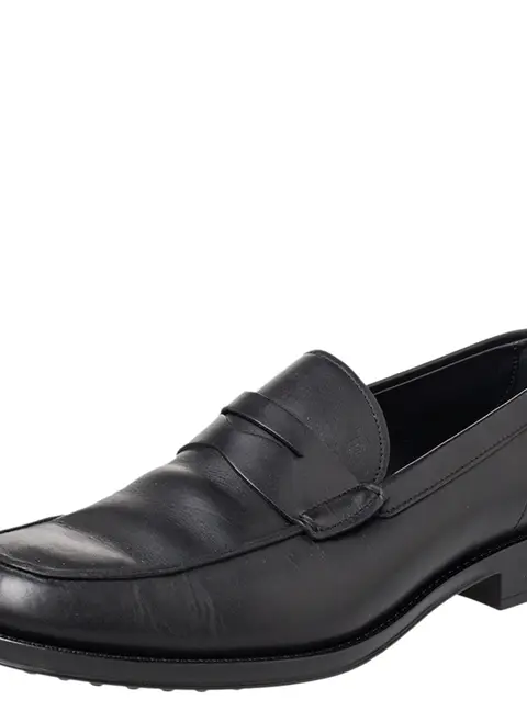 Tod's Black Leather Penny Slip On Loafers Size 45