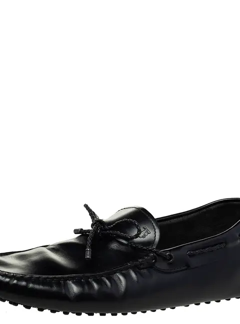 Tod's Black Leather Bow Slip-On Loafers Size 44