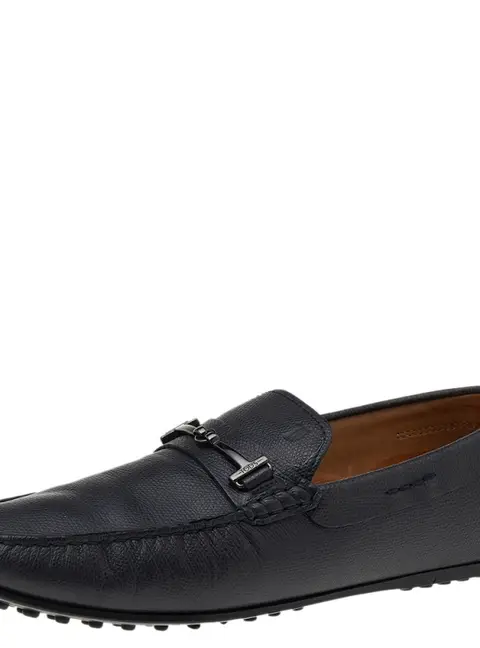 Tod's Black Leather T Logo Slip On Loafers Size 42
