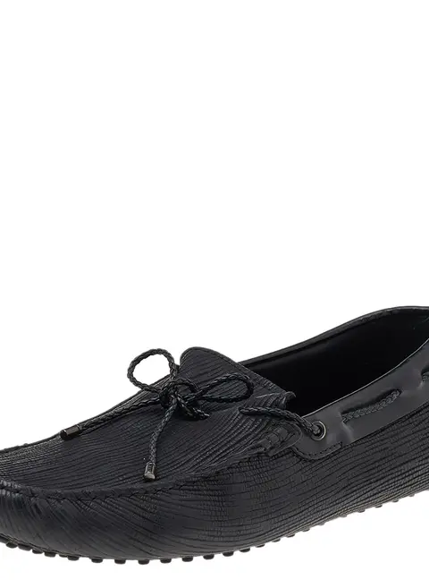 Tod's Black Leather Bow Slip on Loafers Size 44.5