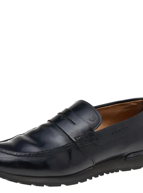 Tod's Size 42 Black Leather Loafers & Moccasins