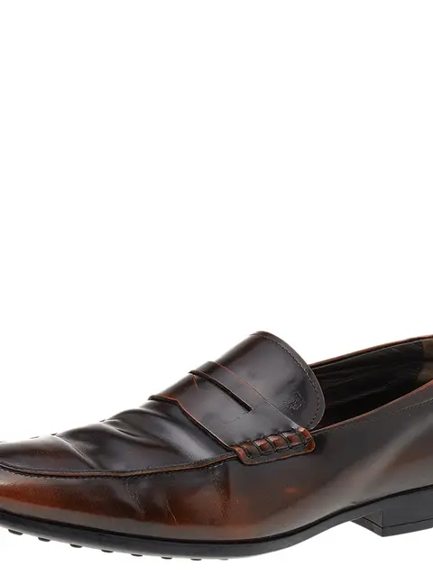 Tod's Dark Brown Leather Slip On Penny Loafers Size 43