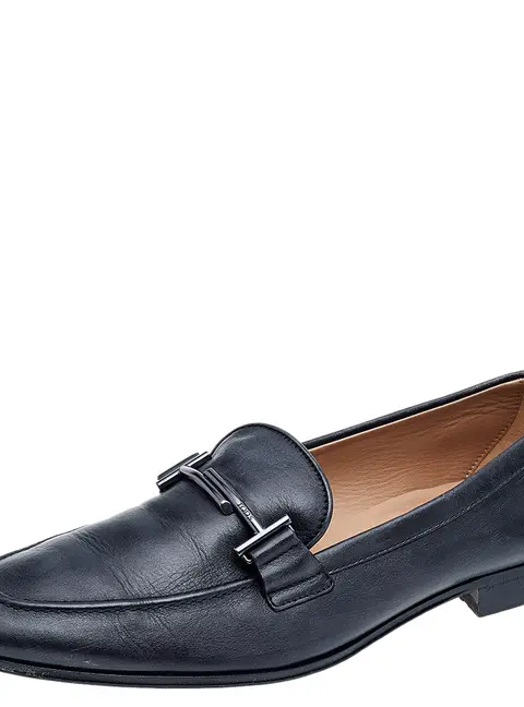 Tod's Black Leather TT Slip on Loafers Size 43
