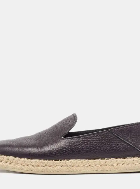 Tod's Black Leather Slip On Espadrilles Flats Size 39.5