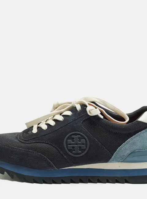 Tory Burch Sawtooth Size 41 Two Tone Canvas and Suede Lace Up Sneakers