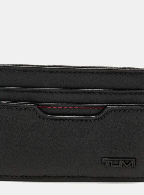 TUMI Black Logo Leather Card Holder