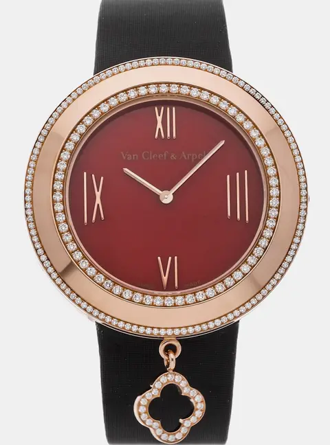 Van Cleef & Arpels Charms ARO44J00 Red 18K Rose Gold Diamond Quartz Men's Wristwatches 38mm