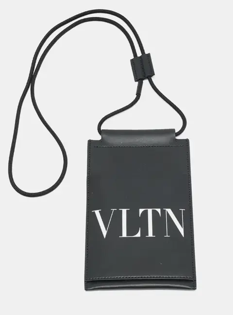 Valentino VLTN Black Leather Phone Lanyard