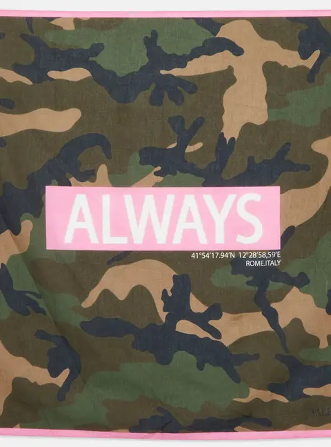 Valentino Army/Soft Pink Camouflage Printed Cotton Bandana Scarf