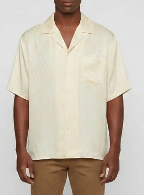 Valentino Yellow Jacquard Short Sleeve Toute La V Bowling Shirt XL
