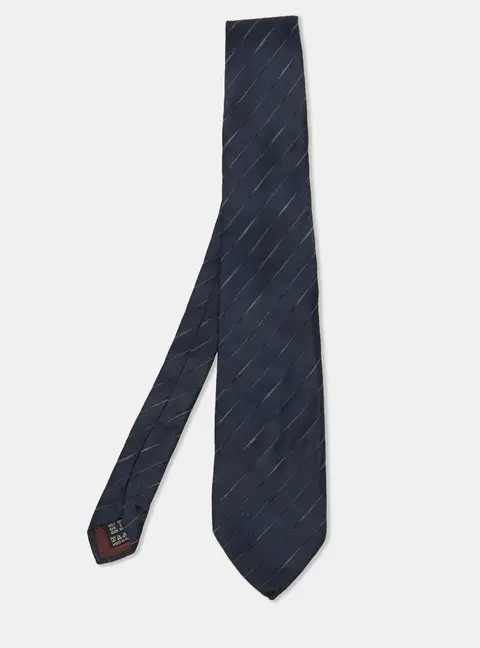 Valentino Vintage Navy Blue Diagonal Striped Silk Tie