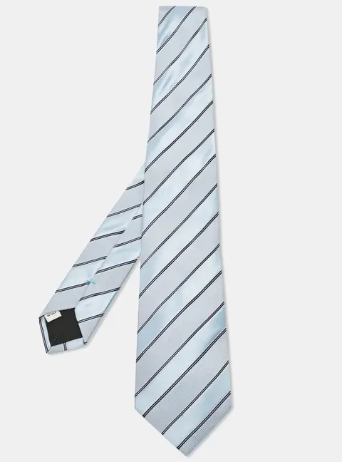 Valentino Blue Diagonal Striped Silk Tie