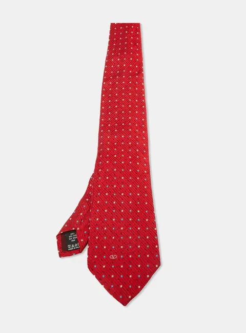 Valentino Vintage Red Jacquard Silk Traditional Tie