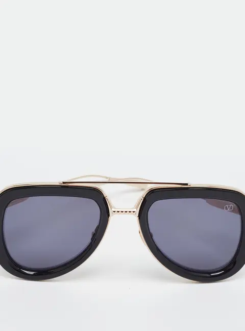 Valentino Black/Gold Tone VL Story VLS 129A Aviator Sunglasses