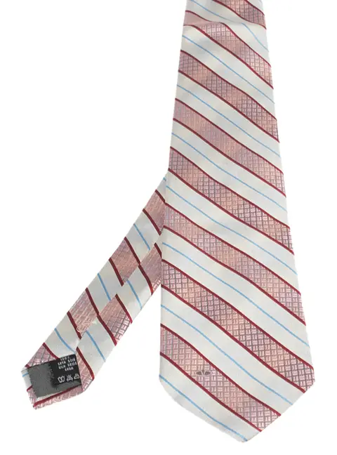 Valentino White & Pink Diagonal Textured Stripe Silk Tie