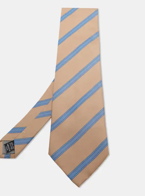 Valentino Beige & Blue Diagonal Striped Silk Vintage Tie