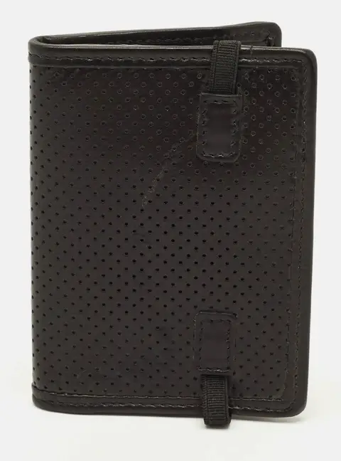 Valentino Logo Elastic Strap Black Perforated Leather Bifold Wallet