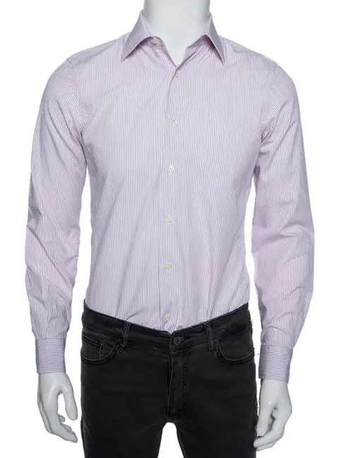 Valentino Lilac Striped Cotton Tailored Fit Shirt M