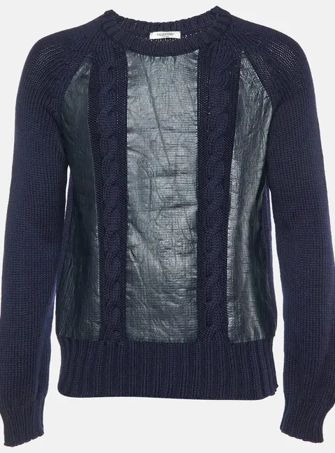 Valentino Navy Blue Printed Wool Knit Jumper XS