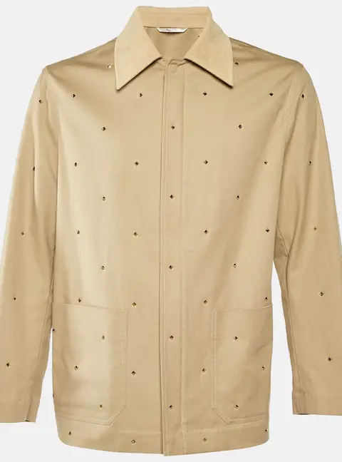 Valentino Beige Studded Cotton Zip-Up Jacket M