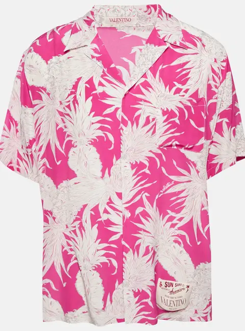 Valentino Pink Printed Silk Oversized Bowling Shirt M