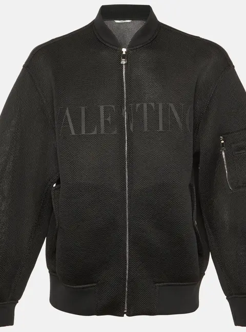 Valentino Black Logo Mesh Zip-Up Jacket M