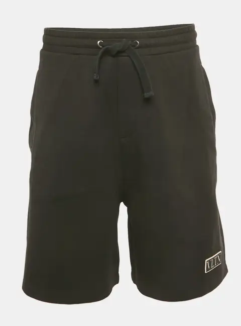 Valentino Black Logo Applique Cotton Shorts XL
