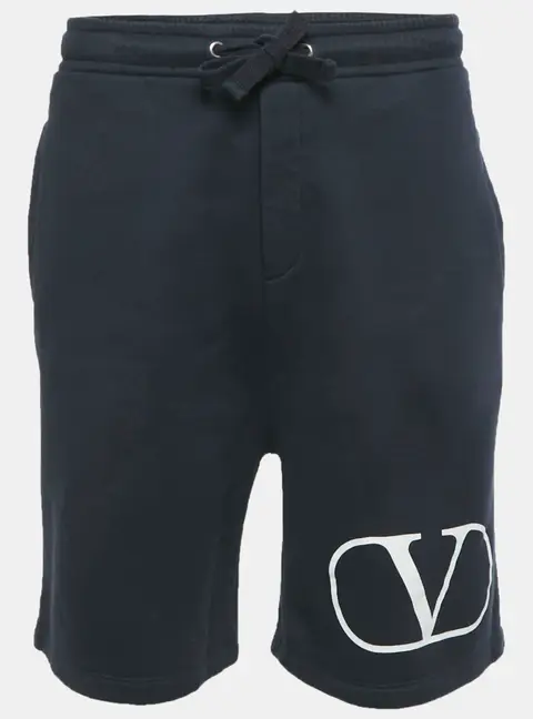 Valentino Blue Logo Print Cotton Drawstring Shorts XL