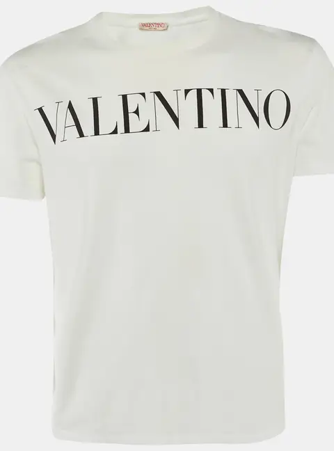 Valentino White Logo Print Cotton Crew Neck T-Shirt M
