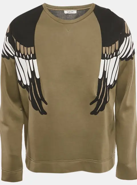 Valentino Green Eagle Applique Technical Jersey Sweatshirt L