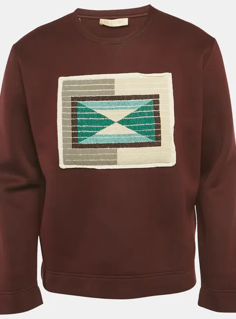 Valentino Burgundy Modal Knit Beaded Logo Detail Sweatshirt M