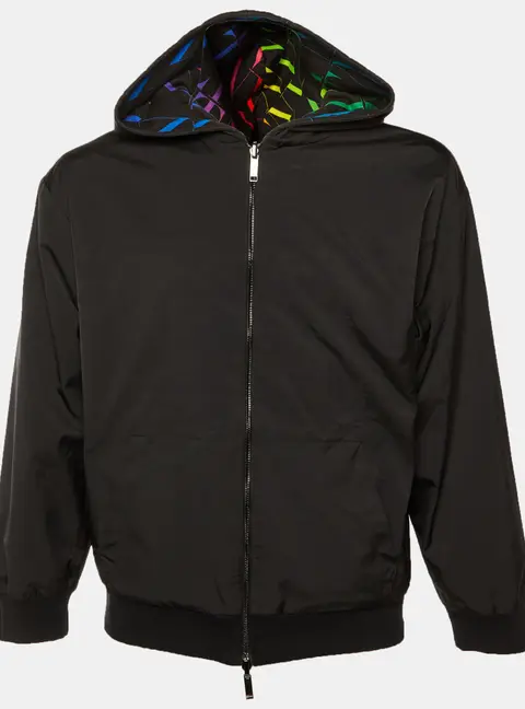Valentino Black VLT Print Synthetic & Cotton Reversible Hooded Jacket S