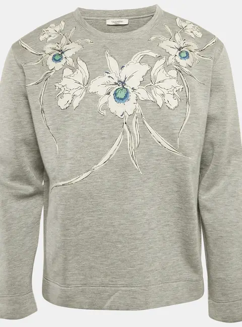 Valentino Grey Floral Print Neoprene Sweatshirt L