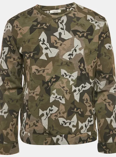 Valentino Green Camouflage Print Neoprene Sweatshirt M
