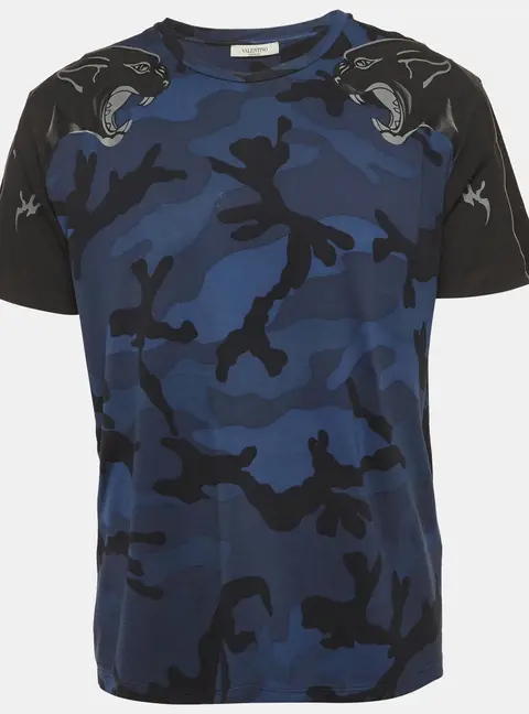 Valentino Blue Camouflage Print Jersey T-Shirt L