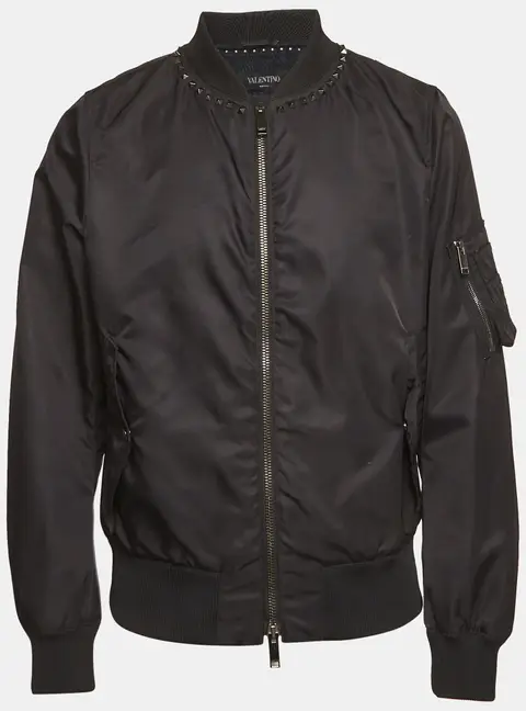 Valentino Black Nylon Stud Detailed Bomber Jacket L